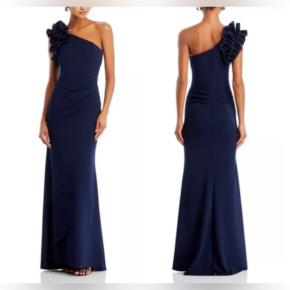 Aqua Navy One-Shoulder Dress
